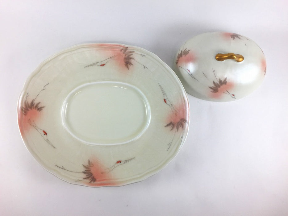 【SALE】錦紅鶴小判蓋物(大)　24cm　有田焼【訳あり】