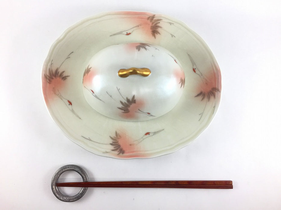 【SALE】錦紅鶴小判蓋物(大)　24cm　有田焼【訳あり】