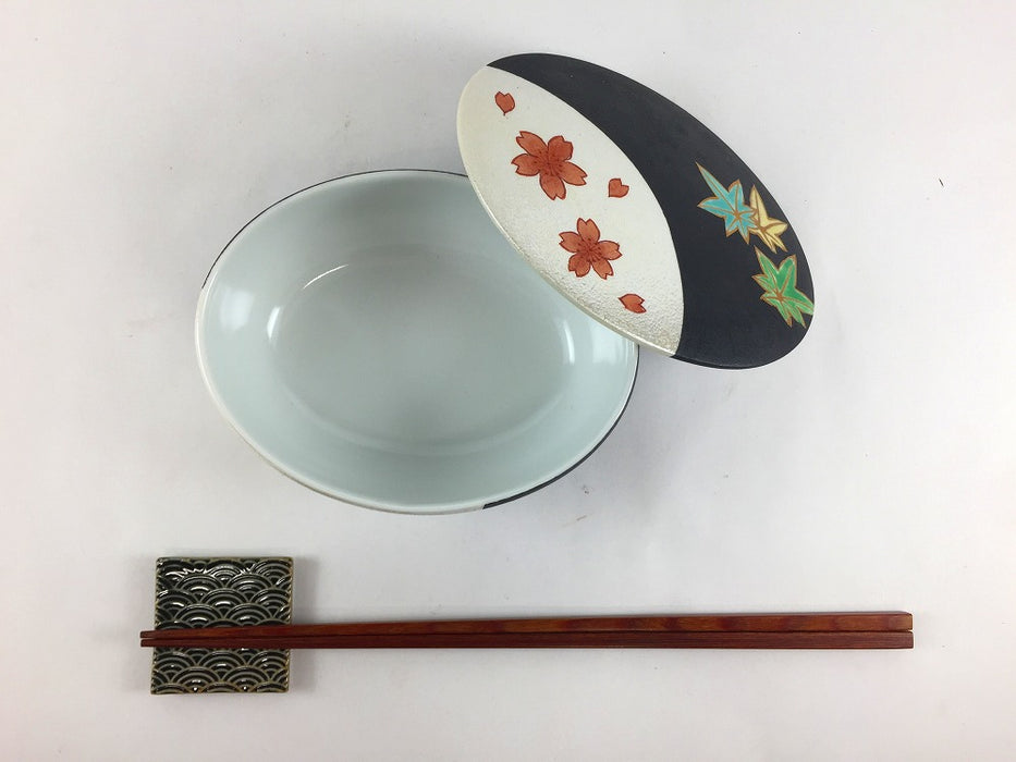 【SALE】春秋小判蓋物　12.5cm　有田焼【訳あり】