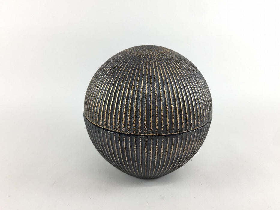 95鎬玉蓋物　黒金彩　9cm　有田焼(j.R)