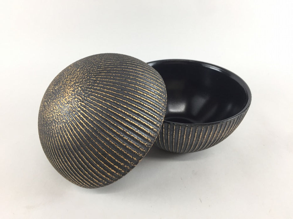 95鎬玉蓋物　黒金彩　9cm　有田焼(j.R)