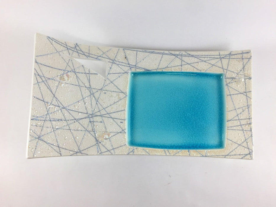 【SALE】ブルー光糸　三角抜角小向付親　26cm　有田焼【訳あり】