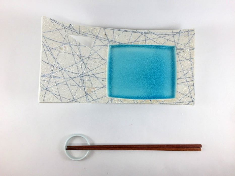 【SALE】ブルー光糸　三角抜角小向付親　26cm　有田焼【訳あり】