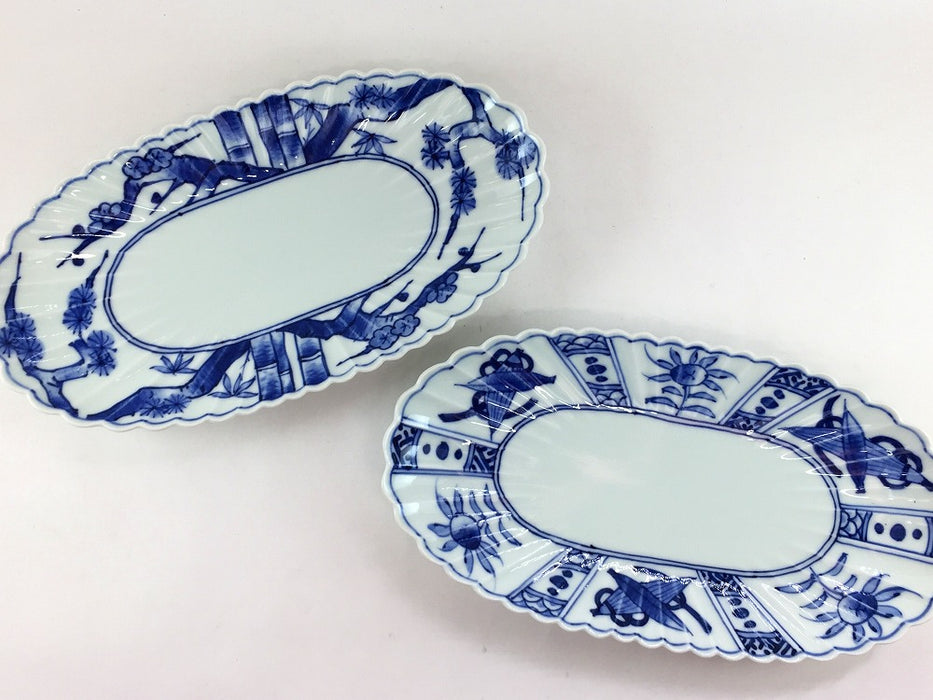 菊型楕円皿 (芙蓉手/松竹梅) 24cm 有田焼(j.R) — 佐賀有田