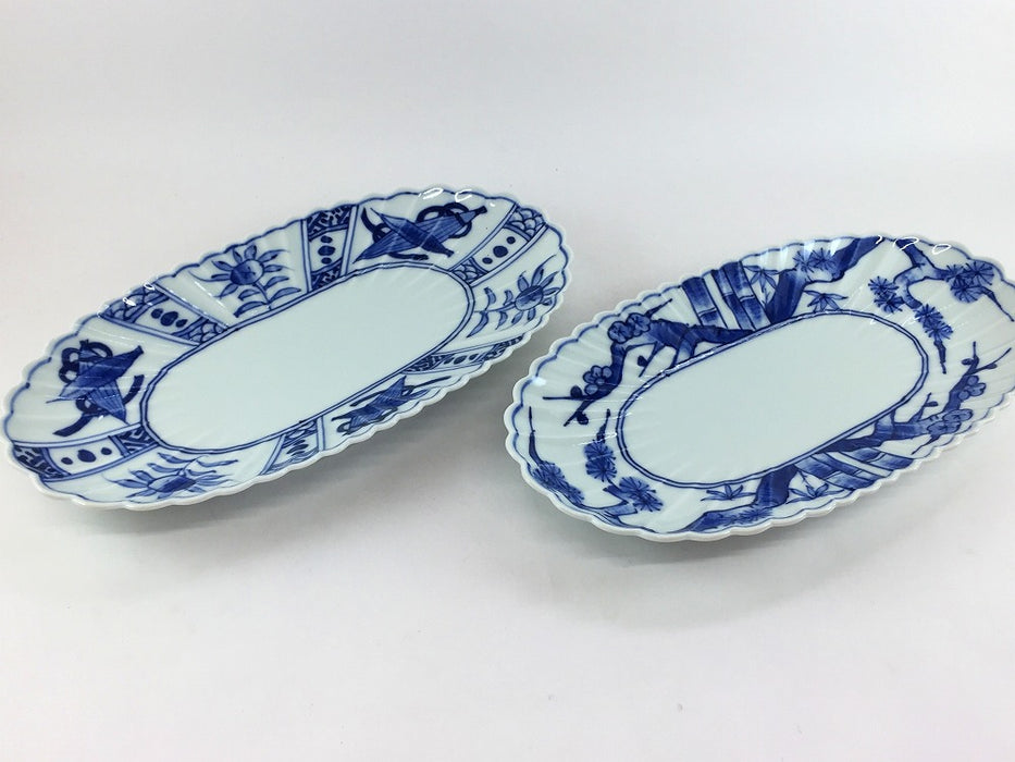 菊型楕円皿　(芙蓉手/松竹梅)　24cm　有田焼(j.R)