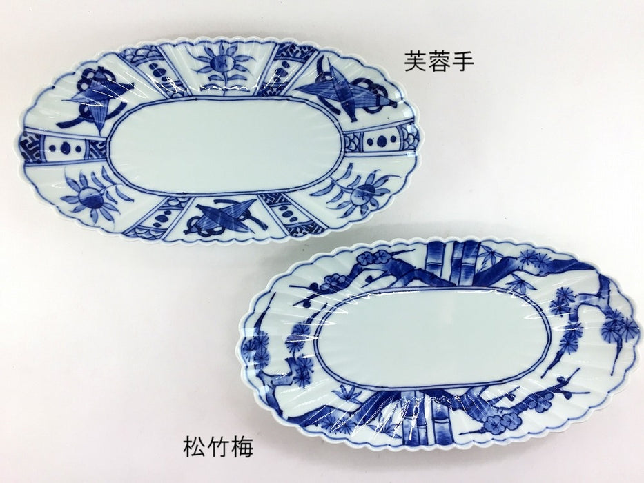 菊型楕円皿　(芙蓉手/松竹梅)　24cm　有田焼(j.R)