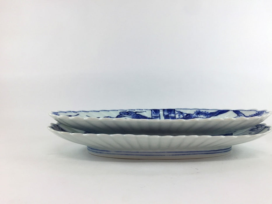 菊型楕円皿　(芙蓉手/松竹梅)　24cm　有田焼(j.R)