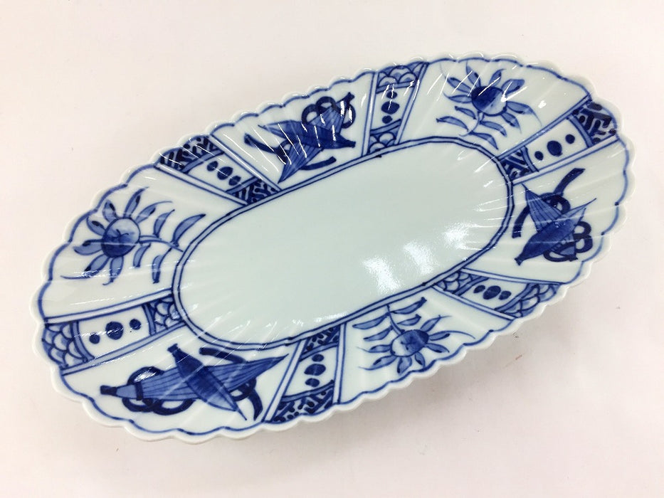 菊型楕円皿　(芙蓉手/松竹梅)　24cm　有田焼(j.R)