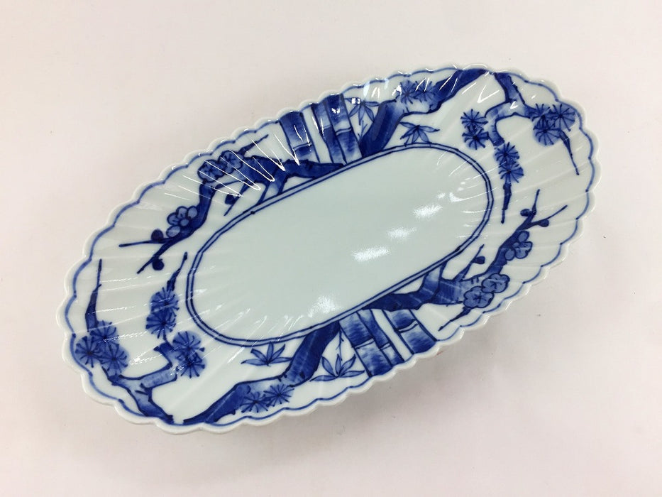 菊型楕円皿 (芙蓉手/松竹梅) 24cm 有田焼(j.R) — 佐賀有田