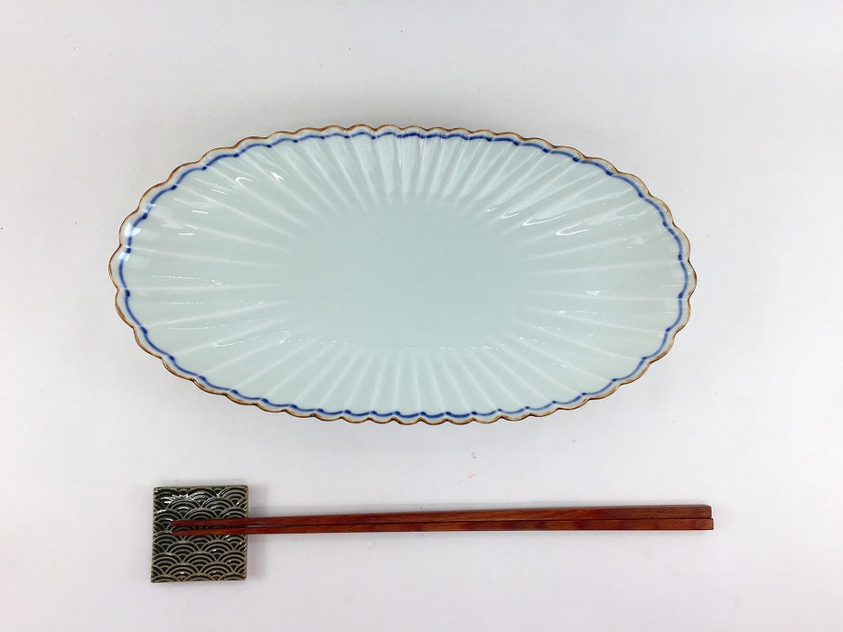 菊型楕円皿　渕サビゴス線　24cm　有田焼(j.R)