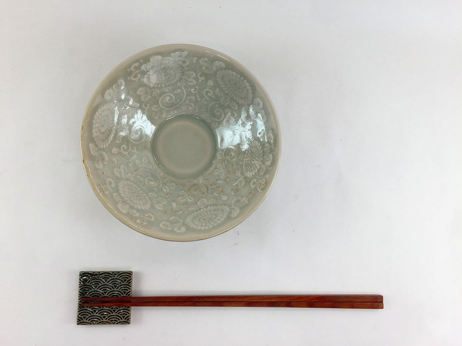 粟田貫入青磁　浮彫紋向付　14cm　有田焼　(j.R)