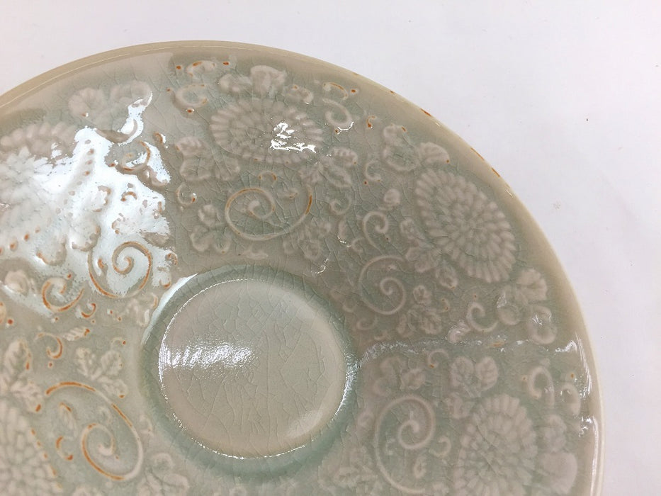 粟田貫入青磁　浮彫紋向付　14cm　有田焼　(j.R)