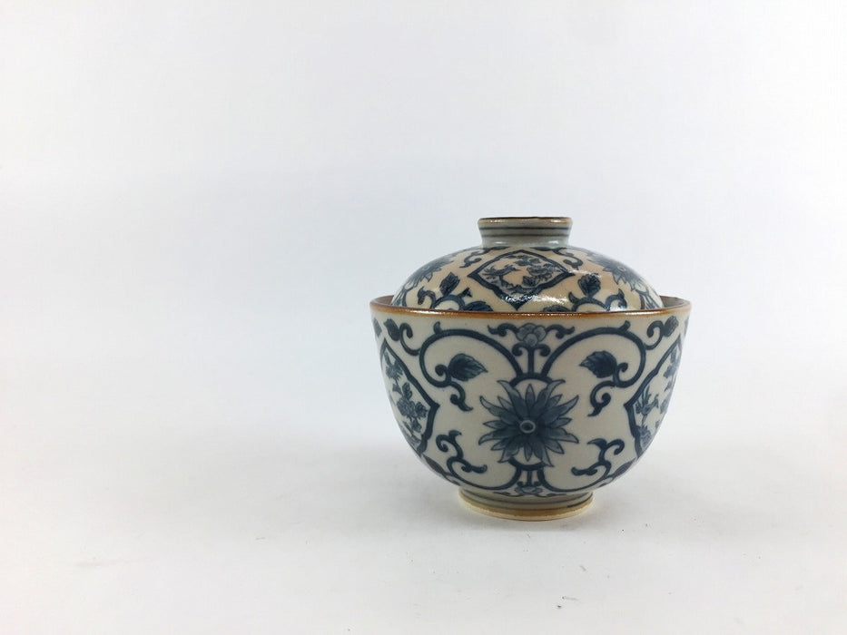 古染窓絵唐草紋　小蓋物　8cm　有田焼(j.R)