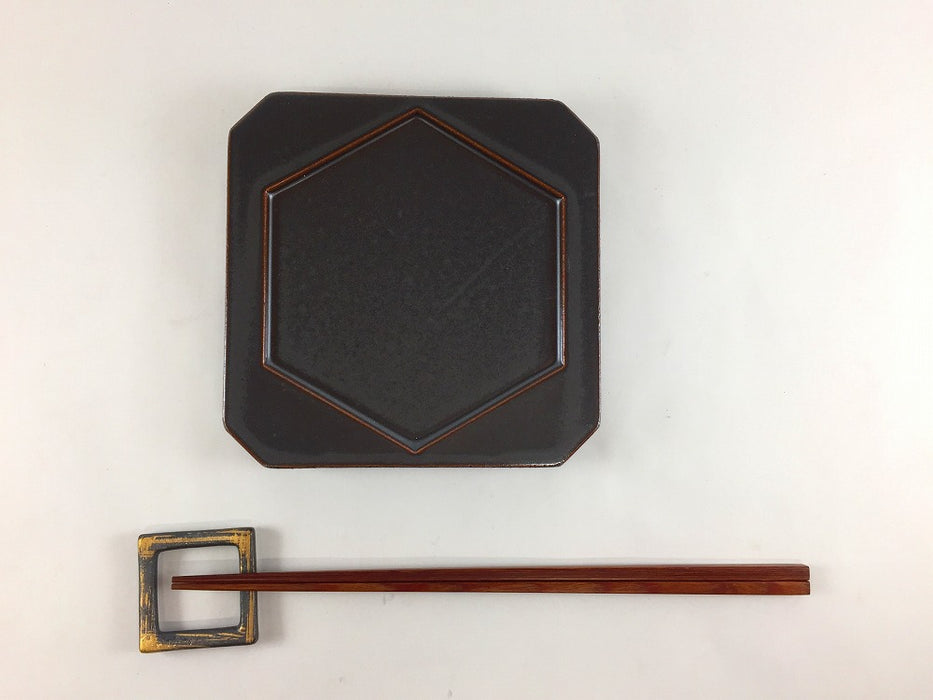 六角石焼用台皿　黒　13.5cm　有田焼(j.R)【耐熱陶土】【直火不可】