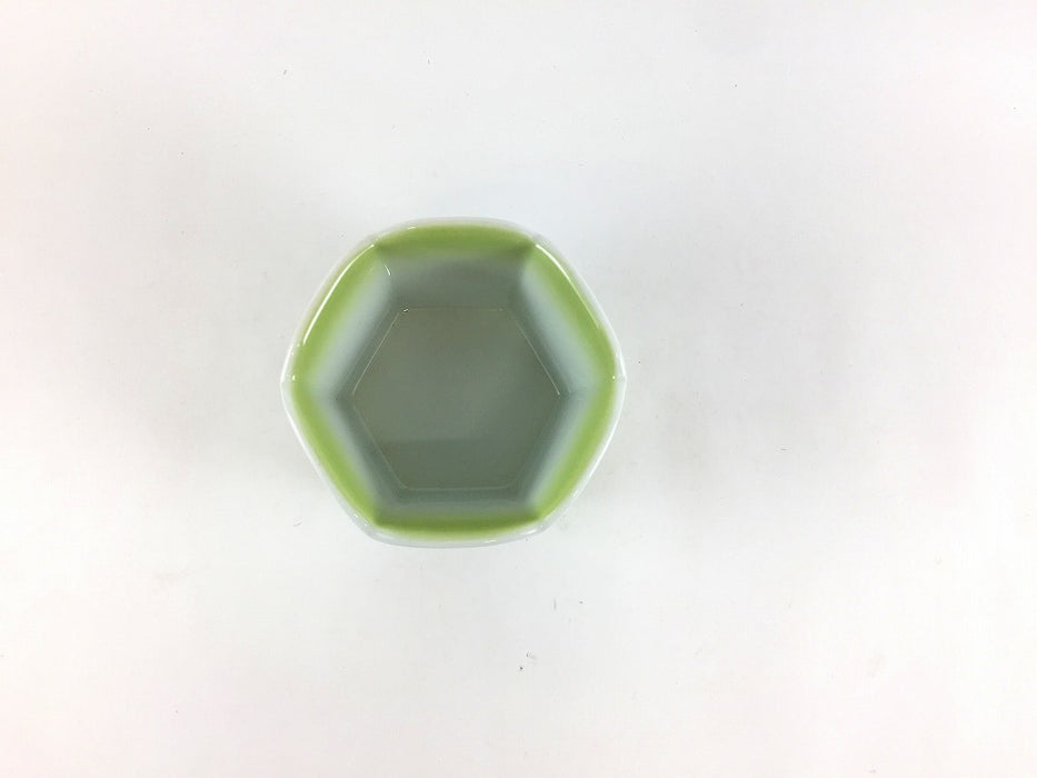 【SALE】六角花小鉢　緑吹き　7.5cm　波佐見焼【訳あり】