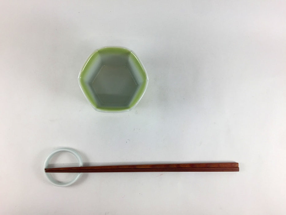 【SALE】六角花小鉢　緑吹き　7.5cm　波佐見焼【訳あり】