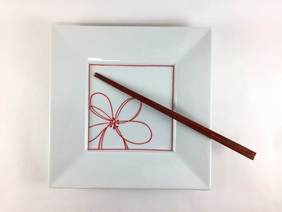 【SALE】赤ライン花215角皿　21.5cm　有田焼【訳あり】