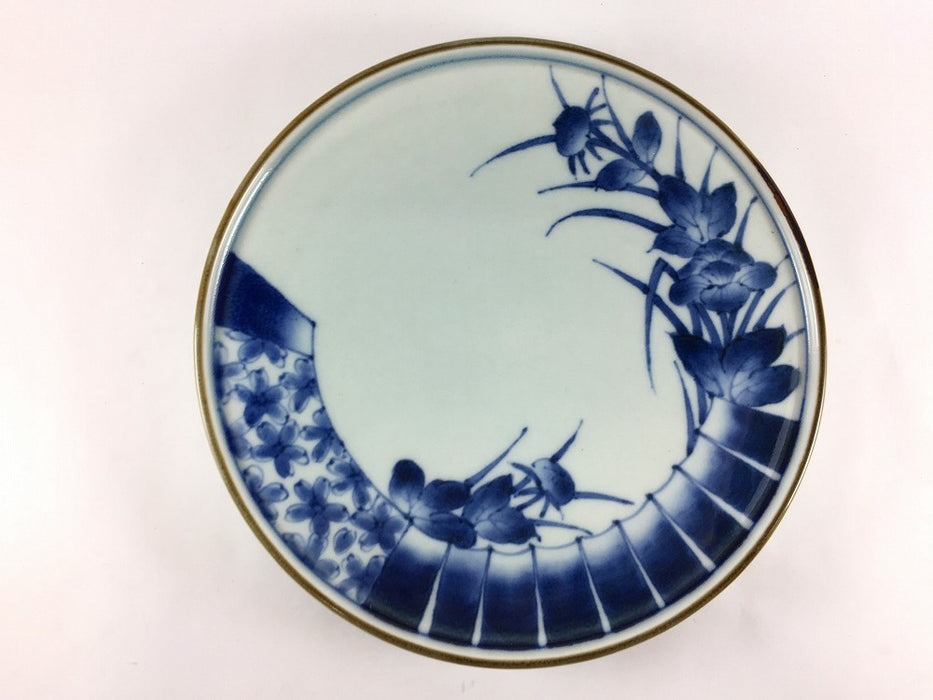 【SALE】新高台6寸皿　染付花絵　20cm　有田焼【訳あり】