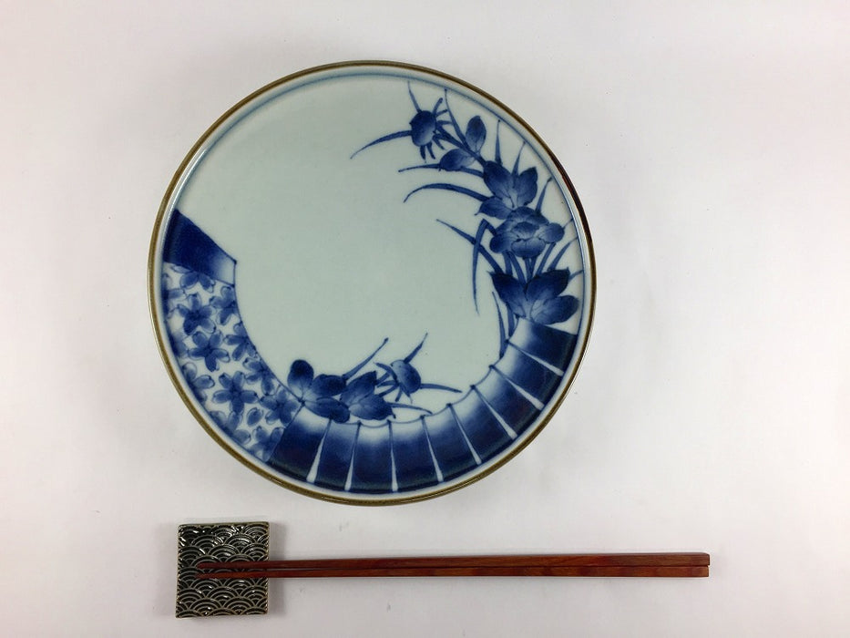 【SALE】新高台6寸皿　染付花絵　20cm　有田焼【訳あり】