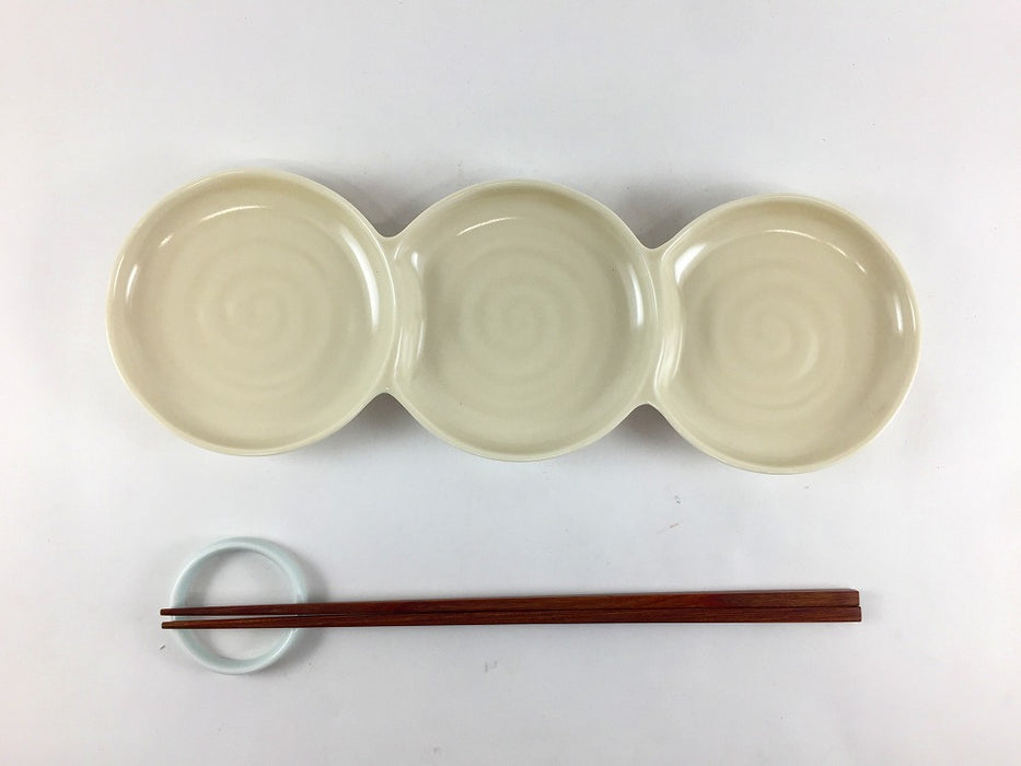 【SALE】ベージュ丸三品小皿　27cm　有田焼【訳あり】