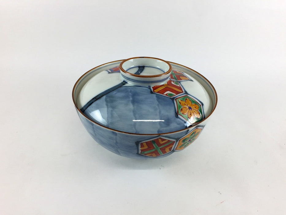 【SALE】4.4寸蓋物　染錦亀甲紋　13cm　有田焼【訳あり】