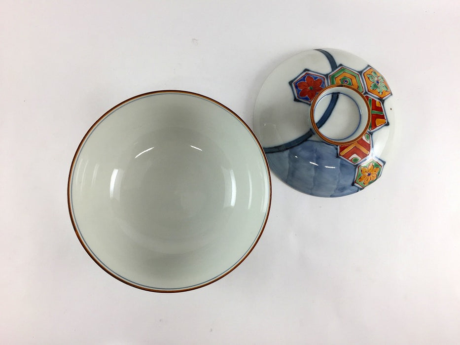 【SALE】4.4寸蓋物　染錦亀甲紋　13cm　有田焼【訳あり】