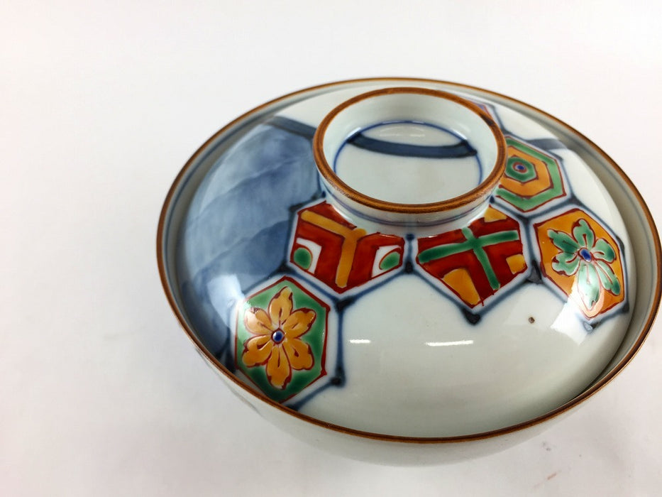 【SALE】4.4寸蓋物　染錦亀甲紋　13cm　有田焼【訳あり】