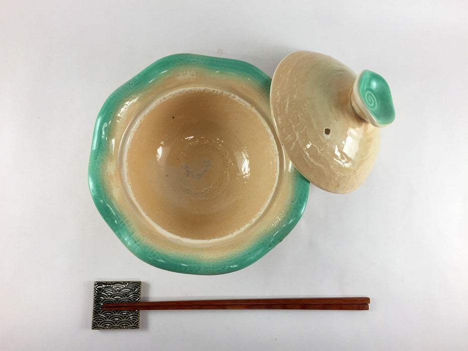 【SALE】花型小鍋　グリーン吹　17.5cm　有田焼【訳あり】