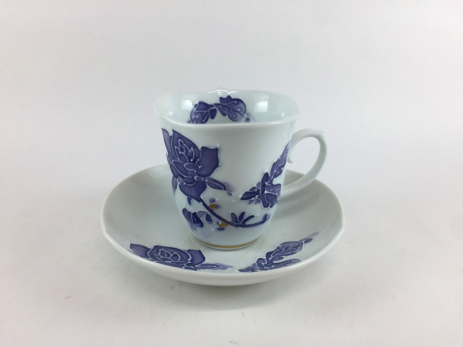 【SALE】バラ　(紫/マロン)　輪花ミニコーヒー碗皿　80cc　有田焼【訳あり】