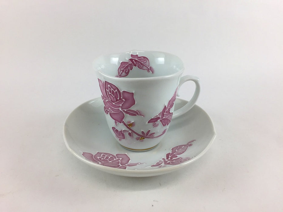 【SALE】バラ　(紫/マロン)　輪花ミニコーヒー碗皿　80cc　有田焼【訳あり】