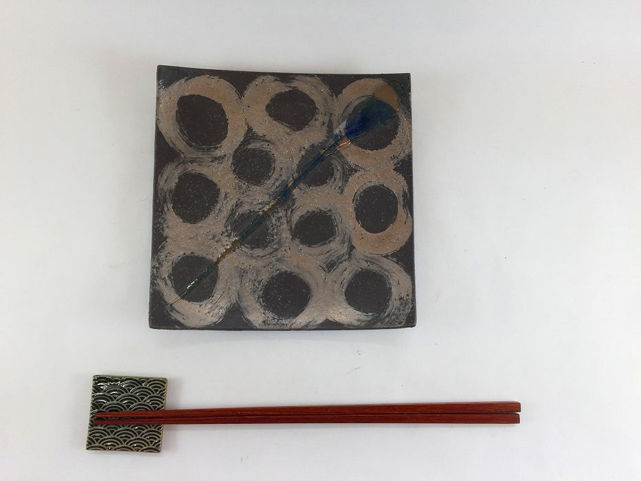 【SALE】黒ザラメ145角皿　銀かのこ　15cm　有田焼【訳あり】