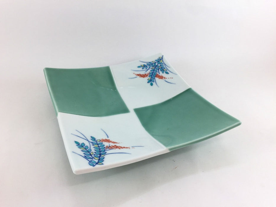 【SALE】青緑釉萩絵　四方折合角皿　18cm　有田焼【訳あり】