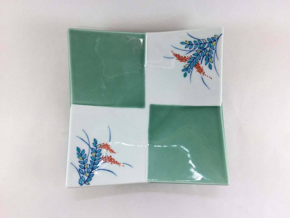 【SALE】青緑釉萩絵　四方折合角皿　18cm　有田焼【訳あり】