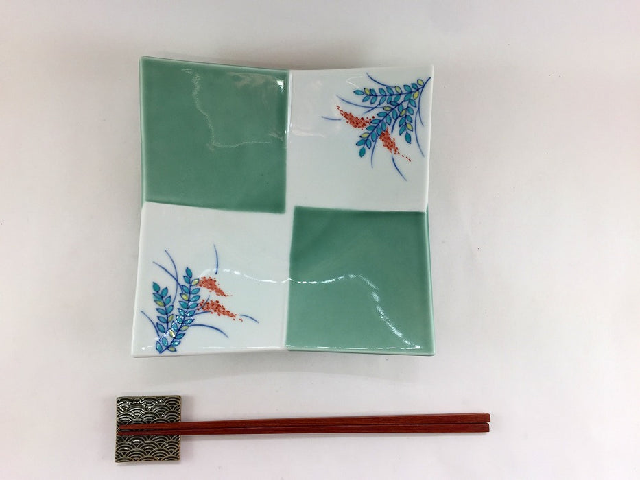 【SALE】青緑釉萩絵　四方折合角皿　18cm　有田焼【訳あり】