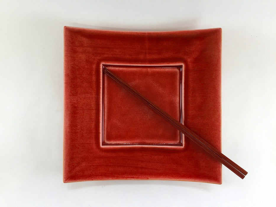 【SALE】赤オリベ　瓦型正角皿(大)　21cm　有田焼【訳あり】