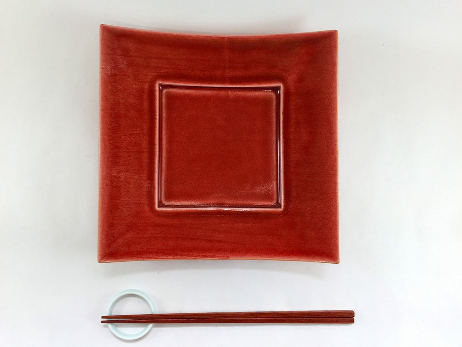 【SALE】赤オリベ　瓦型正角皿(大)　21cm　有田焼【訳あり】