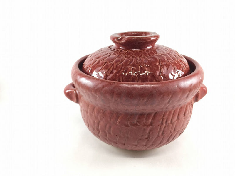 飛び鉋耳付釜鍋(二重蓋) 3合/22cm 赤楽 有田焼(j.R)【ごはん焚き鍋