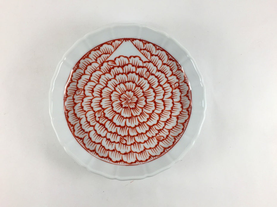 13cm立渕皿　(赤絵花弁富士山図/呉須赤絵地紋に鳥)　吉田焼(肥前有田焼)　(j.R)