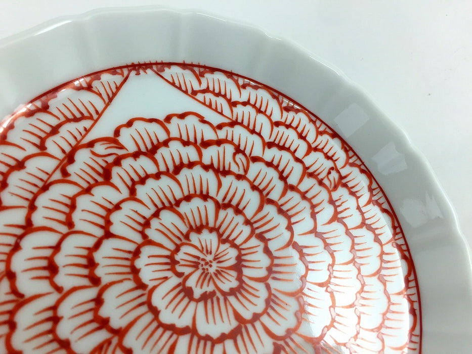 13cm立渕皿　(赤絵花弁富士山図/呉須赤絵地紋に鳥)　吉田焼(肥前有田焼)　(j.R)