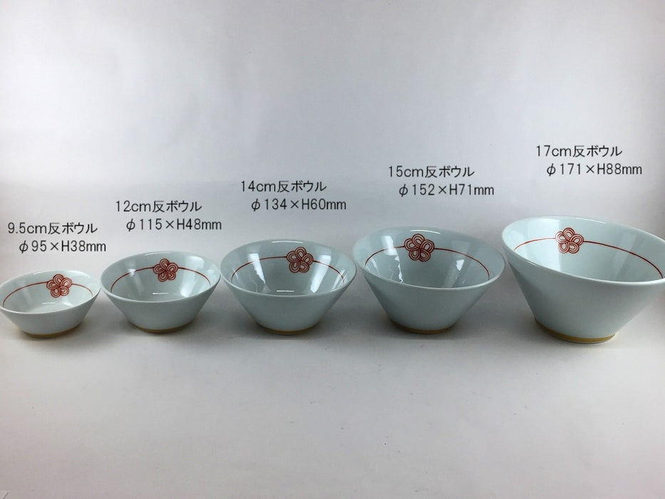 9.5cm反ボウル.赤梅水引　伊万里焼田森窯(j.R)