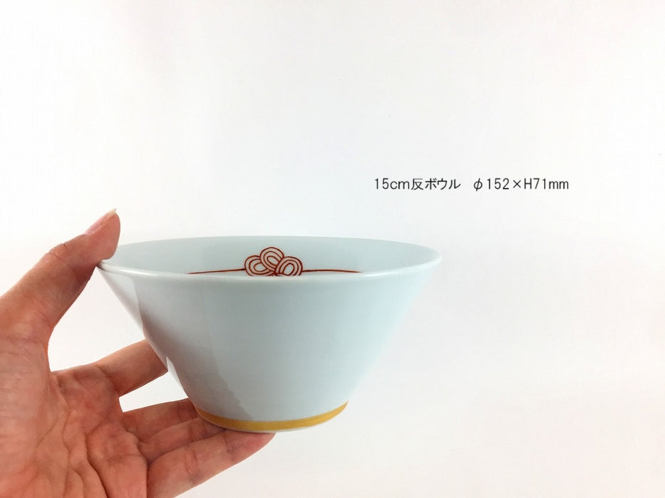 15cm反ボウル.赤梅水引　伊万里焼田森窯 (j.R)
