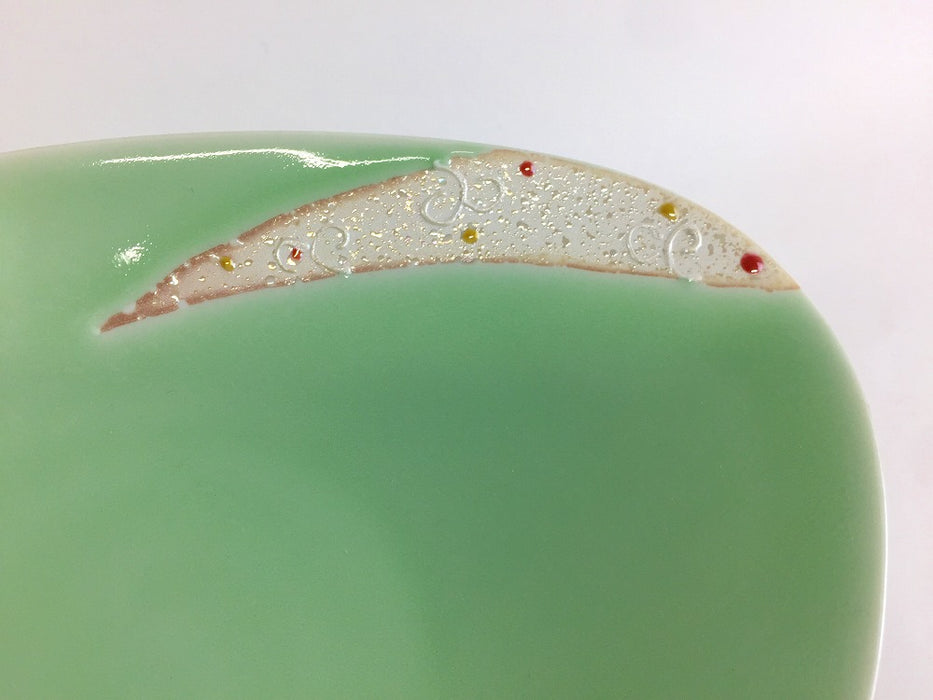 【SALE】一珍唐草ラスターグリーン楕円皿セット　21cm　有田焼【在庫10】