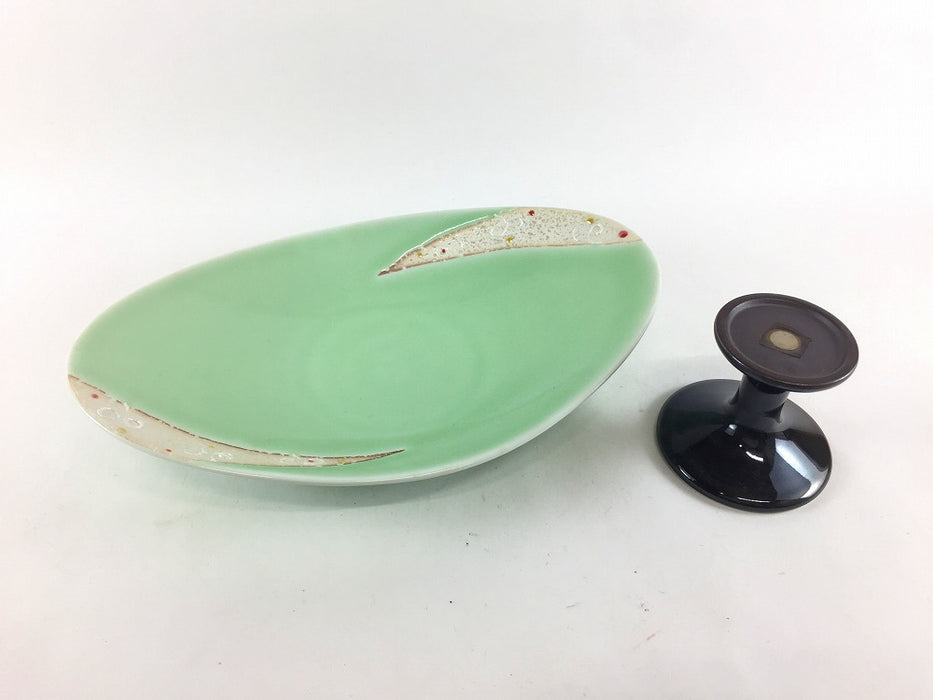 【SALE】一珍唐草ラスターグリーン楕円皿セット　21cm　有田焼【在庫10】