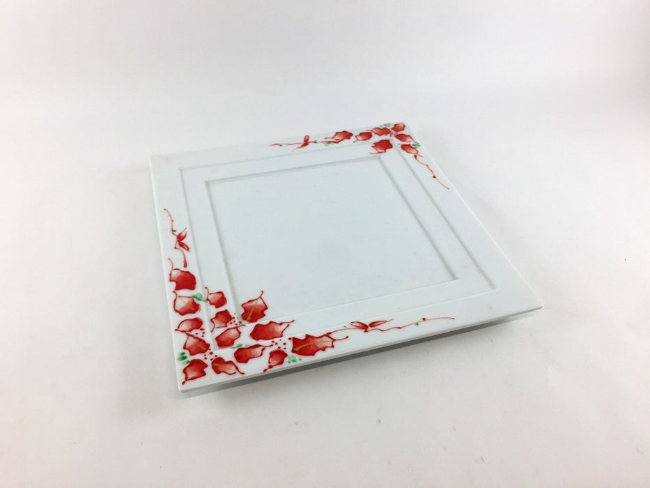 【SALE】角皿　赤唐花　16cm　有田焼【訳あり】