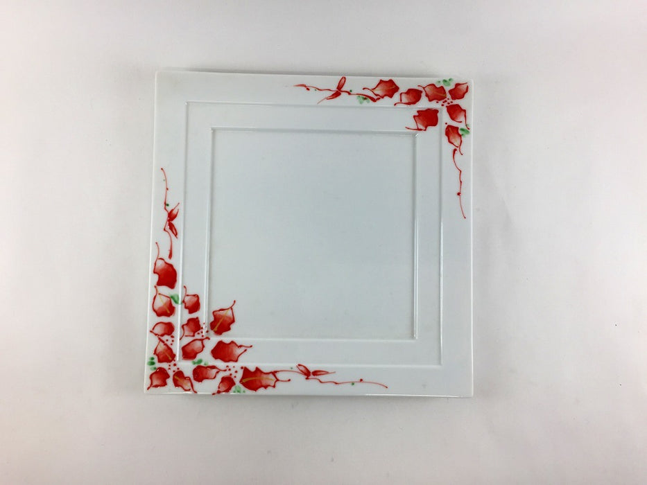 【SALE】角皿　赤唐花　16cm　有田焼【訳あり】