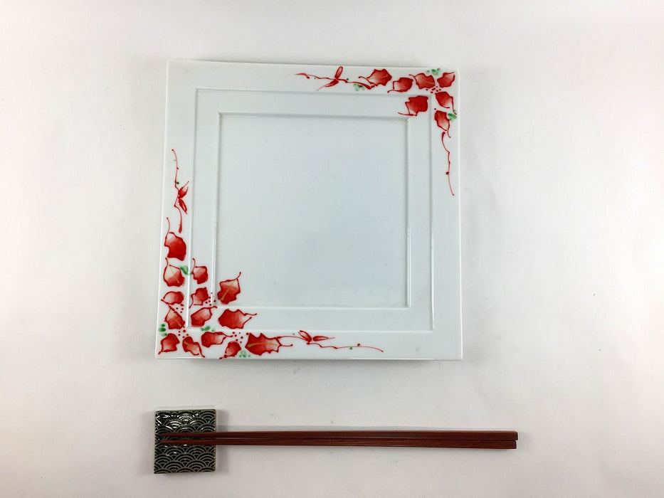 【SALE】角皿　赤唐花　16cm　有田焼【訳あり】