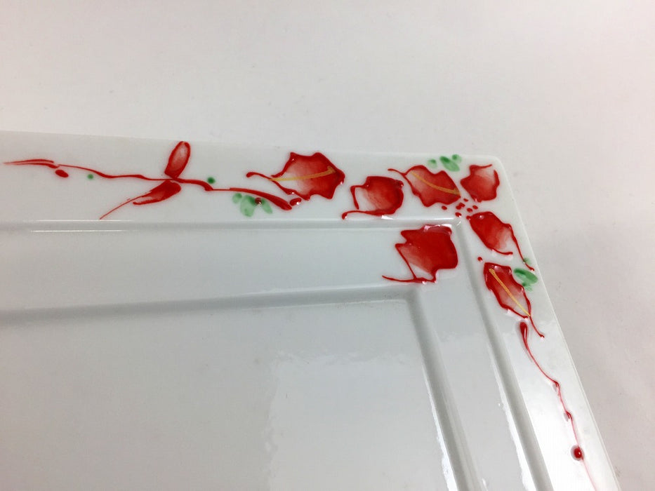 【SALE】角皿　赤唐花　16cm　有田焼【訳あり】