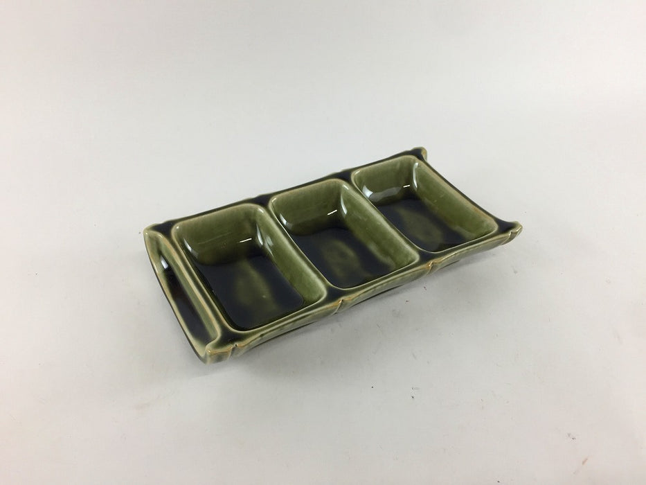 【SALE】竹型織部　三品盛　14.5cm　有田焼【訳あり】