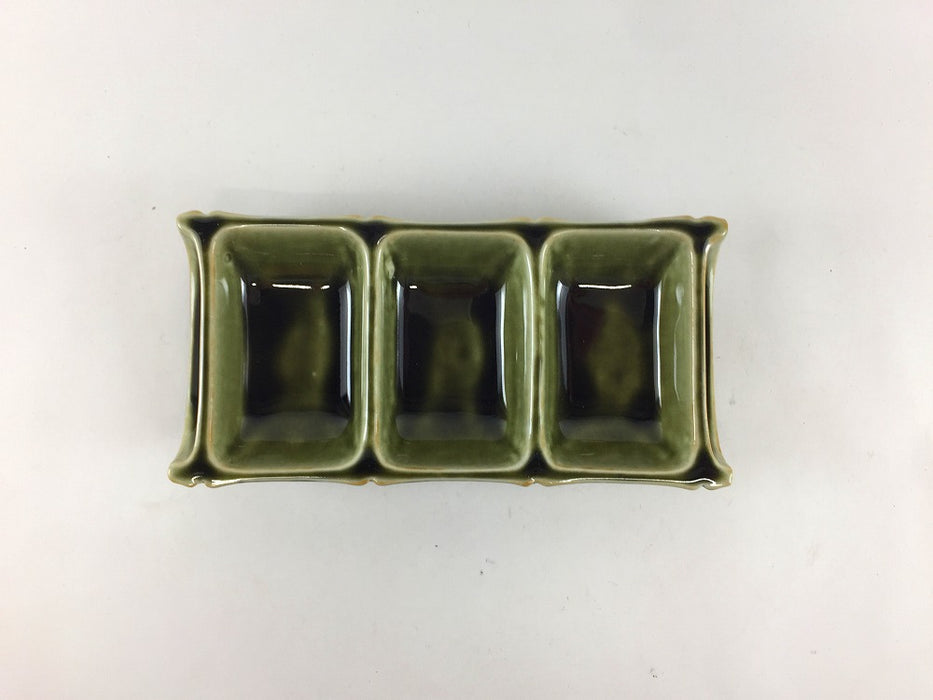 【SALE】竹型織部　三品盛　14.5cm　有田焼【訳あり】