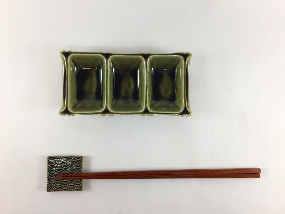 【SALE】竹型織部　三品盛　14.5cm　有田焼【訳あり】